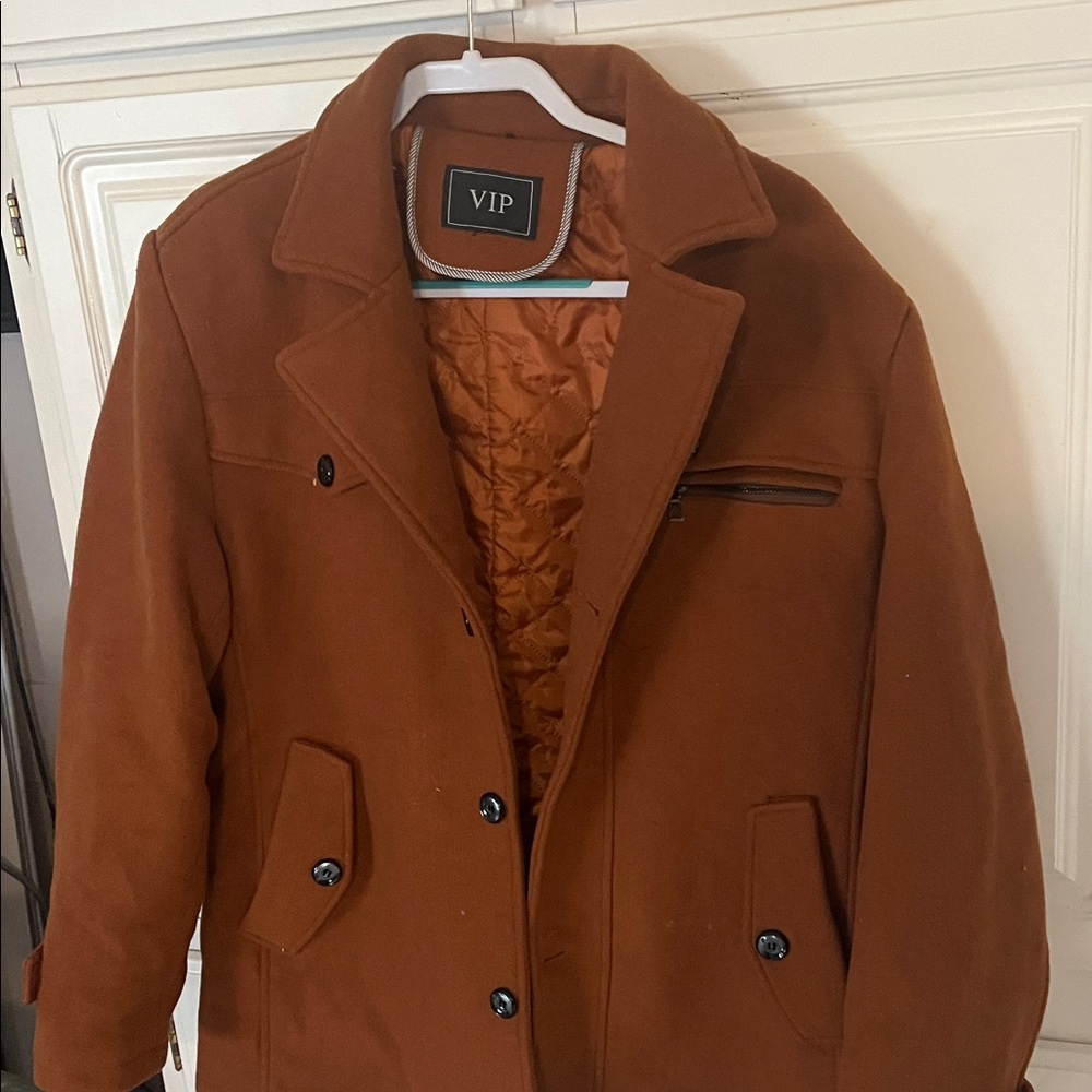 VIP Men's Rust Pea Coat - Picture 2 of 7